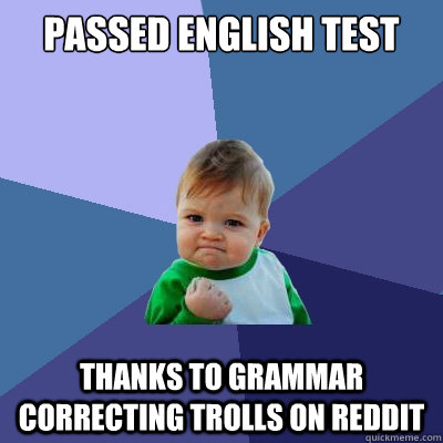 passed english test thanks to grammar correcting trolls on r - Success Kid