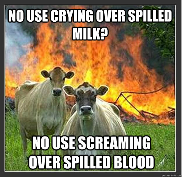 no use crying over spilled milk no use screaming over spill - Evil cows