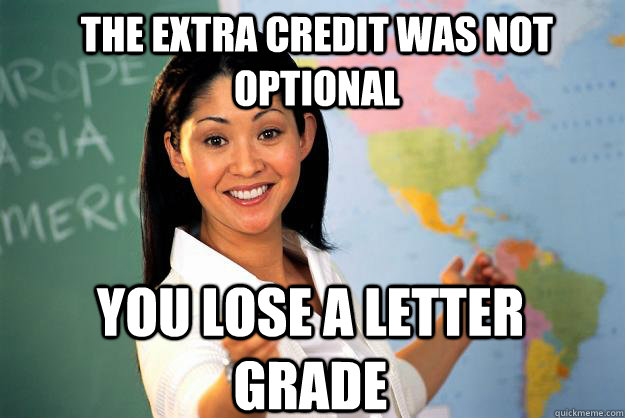 the extra credit was not optional you lose a letter grade - Unhelpful High School Teacher