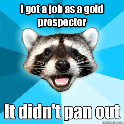 i got a job as a gold prospector it didnt pan out - Lame Pun Coon