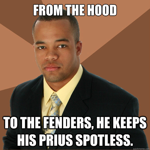 from the hood to the fenders he keeps his prius spotless - Successful Black Man