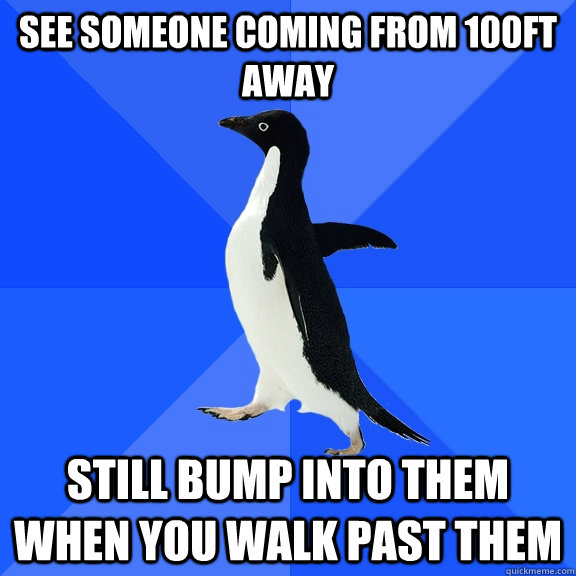 see someone coming from 100ft away still bump into them when - Socially Awkward Penguin