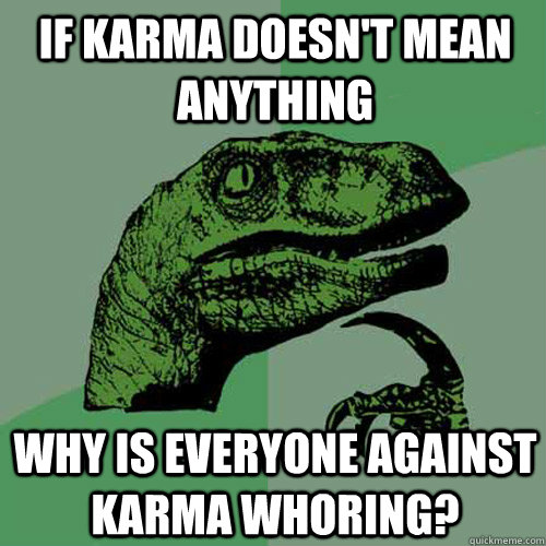 if karma doesnt mean anything why is everyone against karma - Philosoraptor