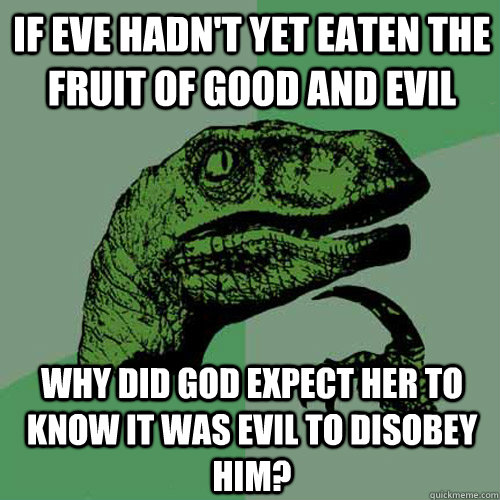 if eve hadnt yet eaten the fruit of good and evil why did g - Philosoraptor