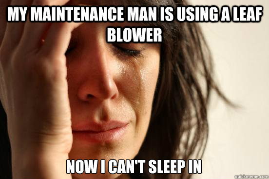 my maintenance man is using a leaf blower now i cant sleep - First World Problems