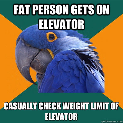 fat person gets on elevator casually check weight limit of e - Paranoid Parrot
