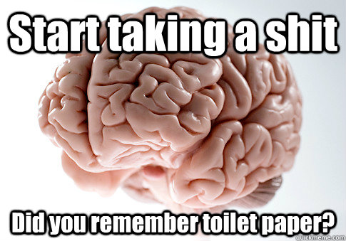 start taking a shit did you remember toilet paper - Scumbag Brain