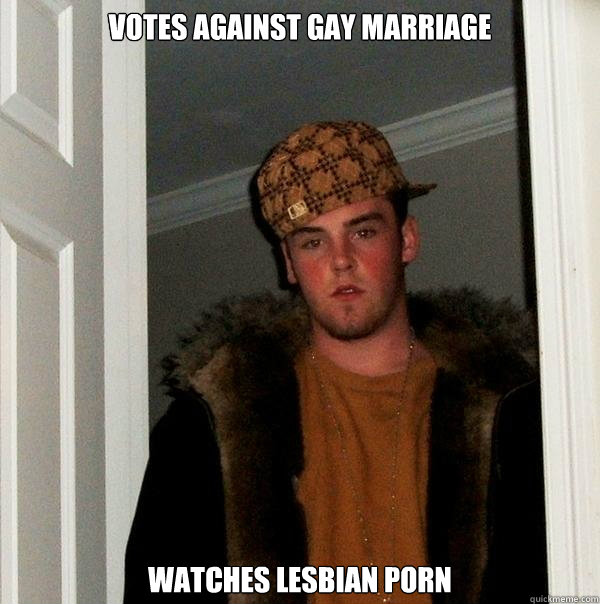 votes against gay marriage watches lesbian porn - Scumbag Steve