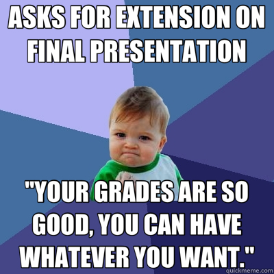 ASKS FOR EXTENSION ON FINAL PRESENTATION 