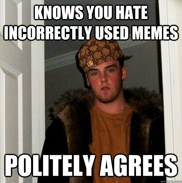 knows you hate incorrectly used memes politely agrees - Scumbag Steve