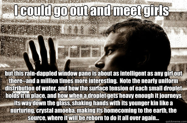i could go out and meet girls but this raindappled window p - Over-Educated Problems