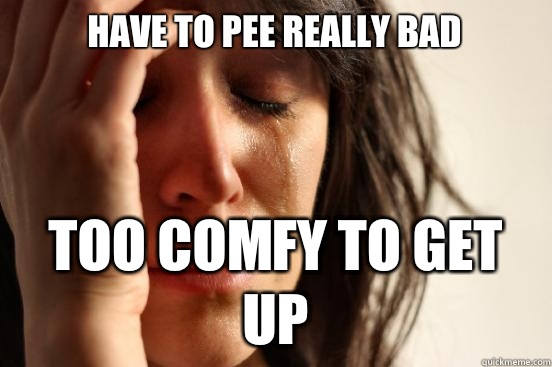 Have to pee really bad Too comfy to get up - First World Problems