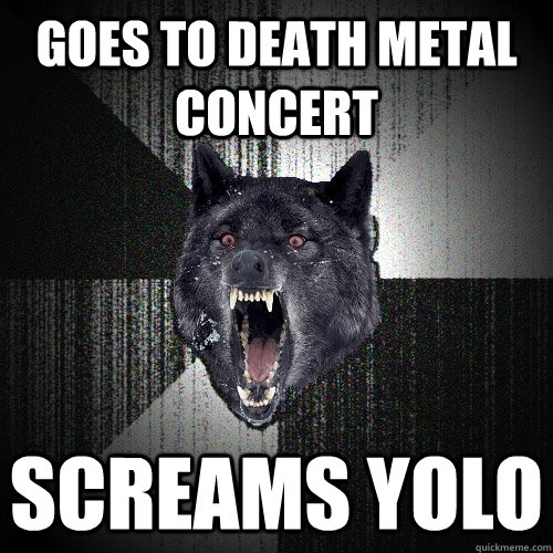 goes to death metal concert screams yolo - Insanity Wolf