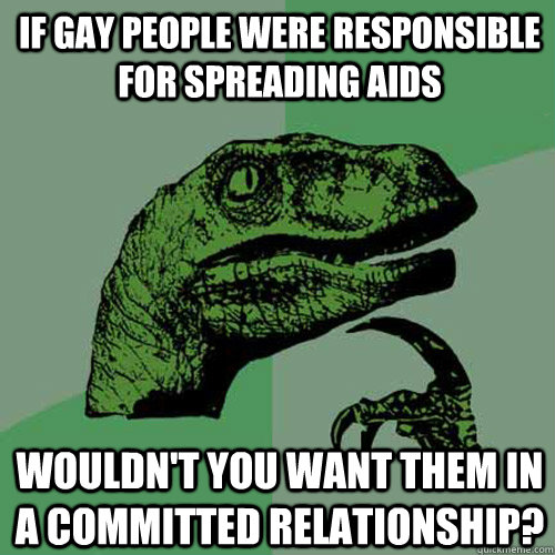 if gay people were responsible for spreading aids wouldnt y - Philosoraptor
