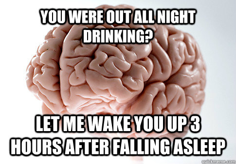 you were out all night drinking let me wake you up 3 hours - Scumbag Brain