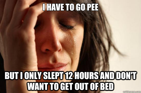 i have to go pee but i only slept 12 hours and dont want to - First World Problems
