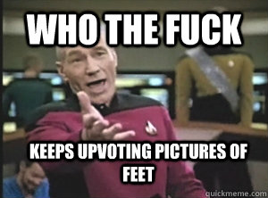 who the fuck keeps upvoting pictures of feet - Annoyed Picard