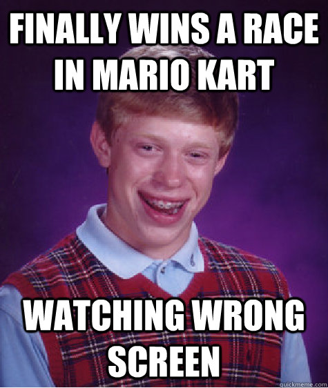 finally wins a race in mario kart watching wrong screen - BLB car