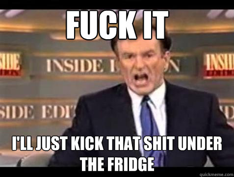 fuck it ill just kick that shit under the fridge - Bill OReilly Fuck It