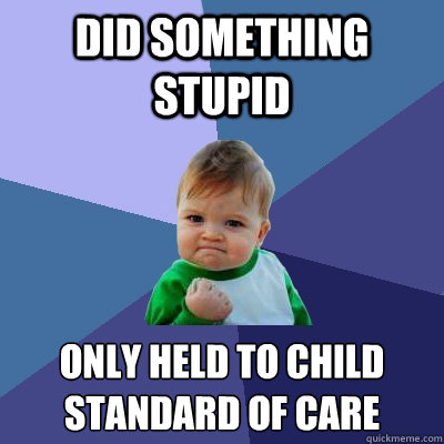 did something stupid only held to child standard of care - Success Kid