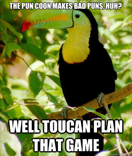 the pun coon makes bad puns huh well toucan plan that game -