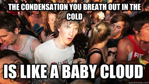 the condensation you breath out in the cold is like a baby c - Sudden Clarity Clarence