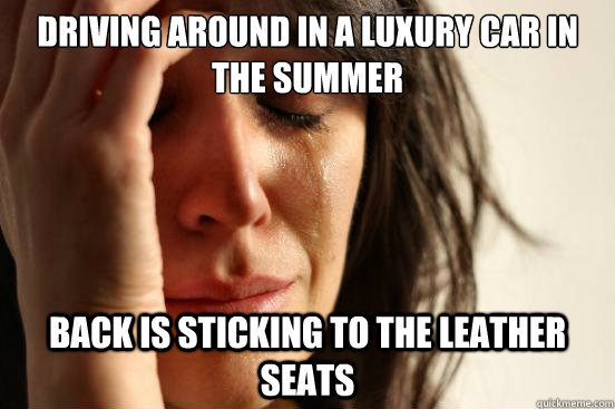 driving around in a luxury car in the summer back is stickin - First World Problems
