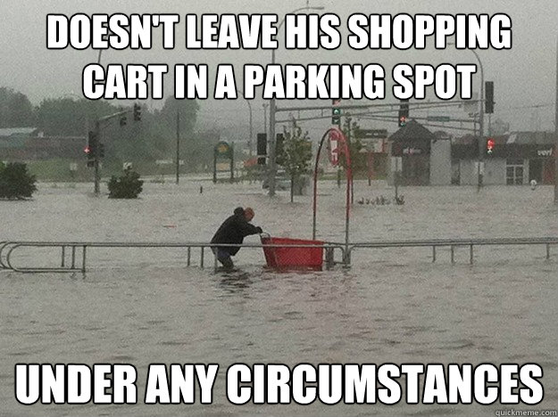 doesnt leave his shopping cart in a parking spot under any -