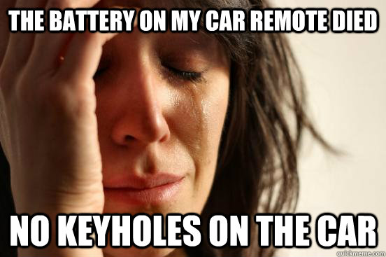 the battery on my car remote died no keyholes on the car - First World Problems
