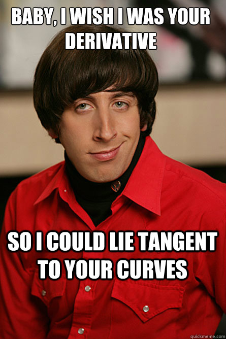 baby i wish i was your derivative so i could lie tangent t - Pickup Line Scientist
