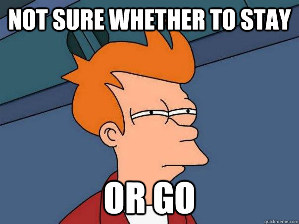 not sure whether to stay or go - Futurama Fry
