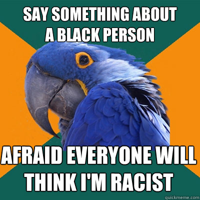 say something about a black person afraid everyone will thi - Paranoid Parrot