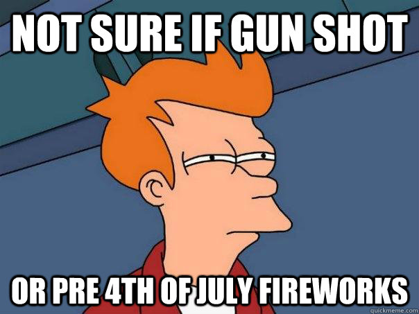 not sure if gun shot or pre 4th of july fireworks - Futurama Fry