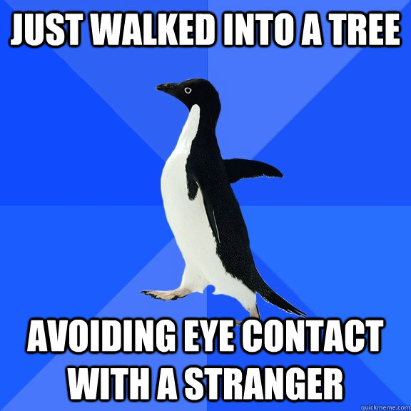just walked into a tree avoiding eye contact with a stranger - Socially Awkward Penguin