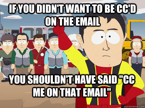 if you didnt want to be ccd on the email you shouldnt hav - Captain Hindsight