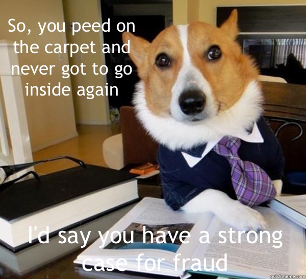 So you peed on the carpet and never got to go inside again I - Lawyer Dog