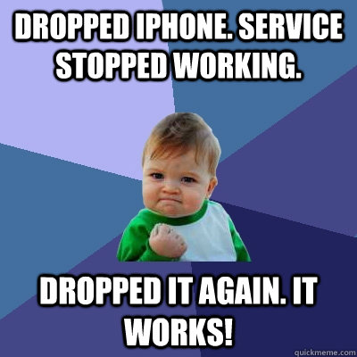 dropped iphone service stopped working dropped it again i - Success Kid