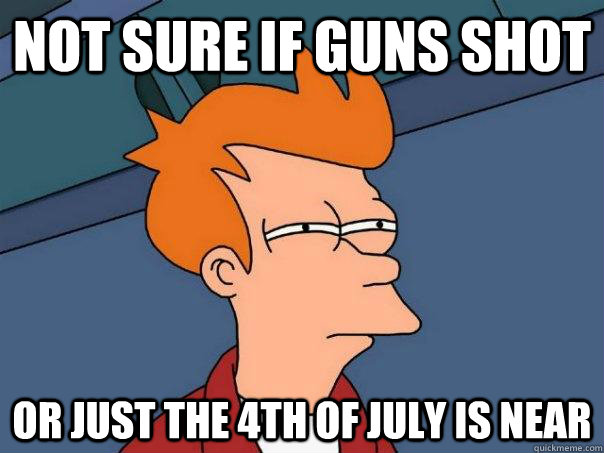 not sure if guns shot or just the 4th of july is near - Futurama Fry
