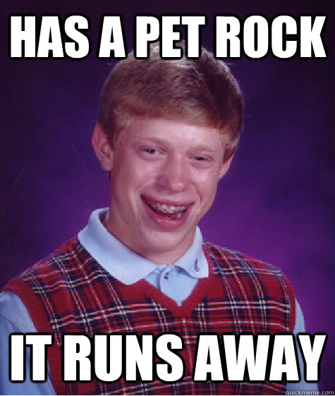 has a pet rock it runs away - Bad Luck Brian