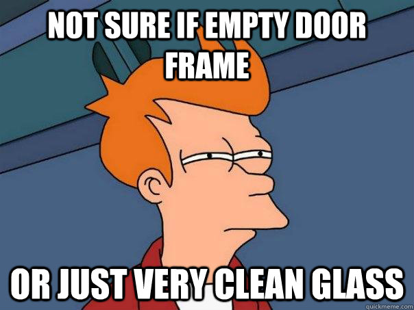 not sure if empty door frame or just very clean glass - Futurama Fry