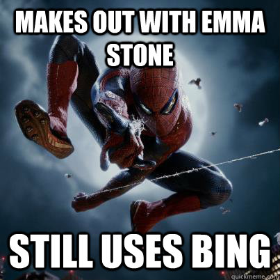 makes out with emma stone still uses bing - The Amazing Spider-man Bing