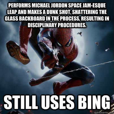 performs michael jordon space jamesque leap and makes a dun - The Amazing Spider-man Bing