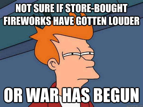 not sure if storebought fireworks have gotten louder or war - Futurama Fry