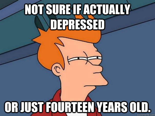 not sure if actually depressed or just fourteen years old - Futurama Fry