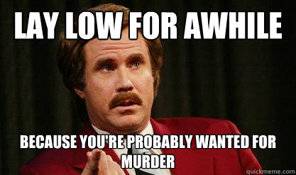 lay low for awhile because youre probably wanted for murder -