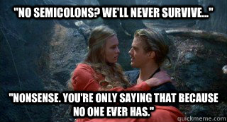 no semicolons well never survive nonsense youre on - princess bride