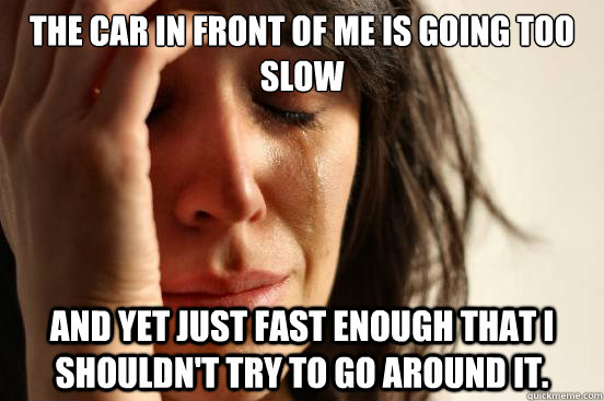 the car in front of me is going too slow and yet just fast e - First World Problems
