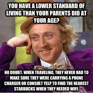you have a lower standard of living than your parents did at - Creepy Wonka