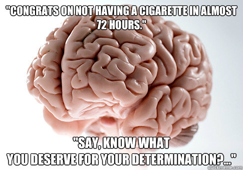 congrats on not having a cigarette in almost 72 hours s - Scumbag Brain