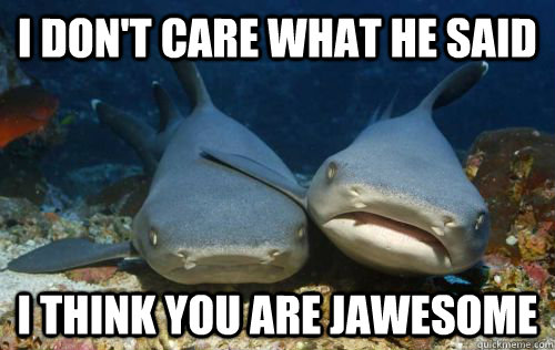 i dont care what he said i think you are jawesome - Compassionate Shark Friend